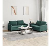 WHOPBXGAD 2 Piece Velvet Sofa Set Dark Green with Cushions, Modern Living Room Furniture for Small Spaces, Comfortable 2 Seater Couches with Soft Fabric and Sturdy Structure