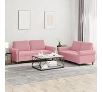 WHOPBXGAD 2 Piece Velvet Sofa Set Pink with Cushions, Modern Living Room Furniture for Small Spaces, Comfortable 2 Seater Couches with Soft Fabric and Sturdy Metal Frame
