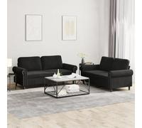 WHOPBXGAD 2 Piece Velvet Sofa Set with Cushions Black Modern Living Room Furniture for Small Spaces Comfortable Seating Conversation Set Lounge Sofas