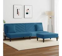 WHOPBXGAD 2 Piece Velvet Sofa Set with Pillows Blue Convertible Sofa Bed and Ottoman for Living Room Small Space Furniture Comfortable Seating Solution