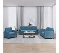 WHOPBXGAD 3 Piece Blue Velvet Sofa Set with Cushions, Modern Living Room Furniture for Small Spaces, Soft Fabric Sectional Couch with Pillows, Comfortable Seating for Home Decor