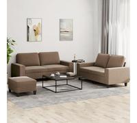 WHOPBXGAD 3 Piece Brown Fabric Sofa Set with Ottoman, Durable Living Room Furniture for Small Spaces, Comfortable Couch with Pillows, Modern Sectional for Home Decor