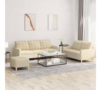 WHOPBXGAD 3 Piece Cream Fabric Sofa Set with Cushions, Modern Living Room Furniture, Comfortable Sectional Couch with Ottoman for Small Spaces, Durable Upholstery and Sturdy Frame Design