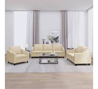 WHOPBXGAD 3 Piece Cream Fabric Sofa Set with Cushions, Modern Living Room Furniture for Relaxation, Durable Textilene Material, Comfortable Seating for Home Decor