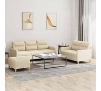 WHOPBXGAD 3 Piece Cream Fabric Sofa Set with Pillows, Modern Living Room Furniture for Small Spaces, Comfortable Sectional Couch with Ottoman, Durable Upholstery for Home Decor