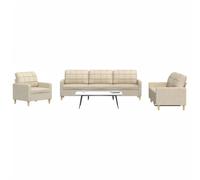 WHOPBXGAD 3 Piece Cream Fabric Sofa Set with Thick Cushions, Modern Living Room Furniture for Family Relaxation, TV Watching and Reading, Durable Polyester Material with Metal Frame Structure