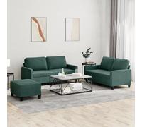 WHOPBXGAD 3 Piece Dark Green Velvet Sofa Set with Cushions, Modern Living Room Furniture for Small Spaces, Comfortable 2 Seater Couch and Ottoman, Soft Fabric Upholstery, Easy Assembly Home Decor