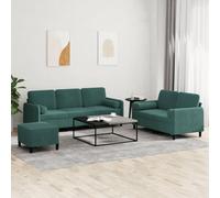 WHOPBXGAD 3-Piece Dark Green Velvet Sofa Set with Pillows, Modern Living Room Furniture for Relaxing and Entertaining, Comfortable Sectional Couch with Ottoman