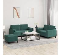 WHOPBXGAD 3 Piece Dark Green Velvet Sofa Set with Pillows, Modern Living Room Furniture for Small Spaces, Comfortable Couch with Ottoman and Throw Cushions