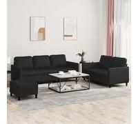 WHOPBXGAD 3 Piece Leather Sofa Set with Ottoman and Cushions, Black Faux Leather Living Room Furniture for Small Spaces, Modern Sectional Couch with Comfortable Seating and Durable Construction