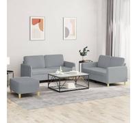 WHOPBXGAD 3 Piece Light Gray Fabric Sofa Set with Cushions, Modern Living Room Furniture for Small Spaces, Comfortable 2 Seater Couch and Ottoman, Durable Polyester Upholstery
