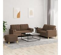 WHOPBXGAD 3 Piece Sofa Set Brown Fabric with Pillows, Living Room Furniture, Comfortable Couch with Ottoman, Modern Sectional for Small Spaces, Durable Upholstery