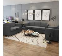 WHOPBXGAD 3 Piece Sofa Set Dark Gray Fabric Living Room Furniture for Home Office, Removable Cushion Covers, Easy Assembly Modern Sectional with Chrome Legs