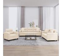 WHOPBXGAD 3 Piece Sofa Set Microfiber Beige Living Room Furniture with Cushions, Comfortable Sectional Couch for Family Relaxation and Entertainment Space