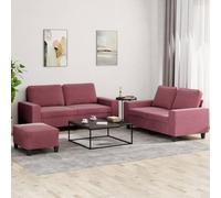 WHOPBXGAD 3 Piece Sofa Set Red Wine Fabric Living Room Furniture with Ottoman, Durable Textilene Material, Comfortable Foam Cushions for Small Spaces, Modern Home Decor