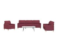 WHOPBXGAD 3 Piece Sofa Set Red Wine Fabric Living Room Furniture with Soft Polyester Material, Metal Frame Structure and Thick Cushions for Family Gathering, TV Watching and Relaxation