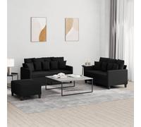 WHOPBXGAD 3 Piece Sofa Set with Cushions Black Fabric for Living Room, Modern Sectional Couch with Ottoman, Durable Comfortable Seating for Small Spaces Home Decor Furniture