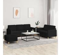 WHOPBXGAD 3 Piece Sofa Set with Cushions Black Fabric Living Room Furniture, Durable Modern Sectional Couch with Ottoman for Small Spaces, Comfortable Seating for Family Gatherings and Entertainment