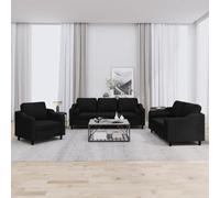 WHOPBXGAD 3 Piece Sofa Set with Cushions Black Fabric Living Room Furniture, Durable Modern Sectional Couch with Pillows for Home Lounge Relaxation Entertainment Space
