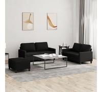 WHOPBXGAD 3 Piece Sofa Set with Cushions Black Fabric Living Room Furniture for Small Spaces, Durable Modern Sectional Couch with Ottoman, Comfortable Seating for Home Lounge TV Watching