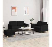 WHOPBXGAD 3 Piece Sofa Set with Cushions Black Fabric Living Room Furniture, Modern Sectional Couch with Ottoman for Small Spaces, Comfortable Lounge Seating for Home Decor