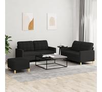 WHOPBXGAD 3 Piece Sofa Set with Cushions Black Fabric Living Room Furniture, Modern Sectional Couch with Ottoman for Small Spaces, Durable Frame and Comfortable Seating