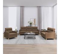 WHOPBXGAD 3 Piece Sofa Set with Cushions Brown Fabric Living Room Furniture, Durable Textilene Material, Comfortable Seating for Family Gatherings and Relaxation