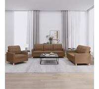 WHOPBXGAD 3 Piece Sofa Set with Cushions Brown Fabric Living Room Furniture Modern Design Comfortable Seating Durable Structure for Home Lounge