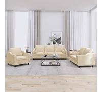 WHOPBXGAD 3 Piece Sofa Set with Cushions Cream Fabric Living Room Furniture, Durable Textilene Upholstery, Comfortable Seating for Family Gatherings TV Watching Relaxation