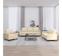 WHOPBXGAD 3 Piece Sofa Set with Cushions Cream Fabric Living Room Furniture, Modern Sectional Couch with Comfortable Seating, Durable Frame for Home Lounge and Entertainment Space