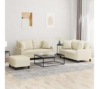 WHOPBXGAD 3 Piece Sofa Set with Cushions Cream Synthetic Leather Living Room Furniture, Comfortable 2 Seater Loveseat and Ottoman, Modern Home Decor for Relaxing and Entertaining