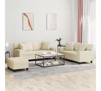 WHOPBXGAD 3 Piece Sofa Set with Cushions Cream Synthetic Leather Living Room Furniture, Durable Faux Leather Couches with Ottoman for Relaxing and Entertaining, Modern Sectional Sofa for Home Decor