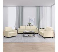 WHOPBXGAD 3 Piece Sofa Set with Cushions Cream Synthetic Leather Living Room Furniture, Durable Modern Sectional Couch for Relaxing and Entertaining Guests