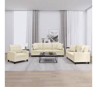 WHOPBXGAD 3 Piece Sofa Set with Cushions Cream Synthetic Leather Living Room Furniture for Home Decor Modern Sectional Couch Comfortable Seating