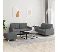 WHOPBXGAD 3 Piece Sofa Set with Cushions Dark Gray Fabric for Living Room, Comfortable Sectional Couch with Ottoman, Modern Furniture for Small Spaces