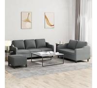 WHOPBXGAD 3 Piece Sofa Set with Cushions Dark Gray Fabric Living Room Furniture, Comfortable Sectional Couch with Ottoman for Small Spaces, Durable Modern Design