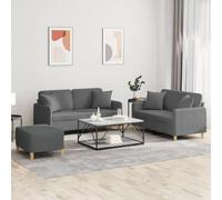 WHOPBXGAD 3 Piece Sofa Set with Cushions Dark Gray Fabric Living Room Furniture for Small Spaces, Comfortable Seating with Ottoman, Durable Textilene Material Perfect for Apartments and Homes