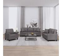 WHOPBXGAD 3 Piece Sofa Set with Cushions Gray Synthetic Leather Living Room Furniture, Comfortable Seating for Relaxing, Durable Modern Design Home Decor