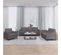 WHOPBXGAD 3 Piece Sofa Set with Cushions Gray Synthetic Leather Living Room Furniture for Home Decor Modern Sectional Couch Comfortable Seating