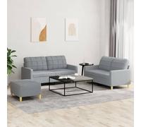 WHOPBXGAD 3 Piece Sofa Set with Cushions Light Gray Fabric for Living Room, Durable Modern Loveseat with Ottoman, Comfortable Seating for Small Spaces Home Decor