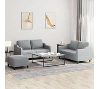 WHOPBXGAD 3 Piece Sofa Set with Cushions Light Gray Fabric for Living Room, Durable Modern Sectional Couch with Ottoman, Comfortable Lounge Furniture for Small Spaces