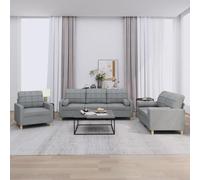 WHOPBXGAD 3 Piece Sofa Set with Cushions Light Gray Fabric Living Room Furniture, Durable Modern Sectional Couch with Pillows for Lounge, Comfortable Seating for Home Decor