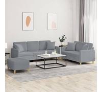 WHOPBXGAD 3 Piece Sofa Set with Cushions Light Gray Fabric Living Room Furniture, Durable Modern Sectional Couch with Ottoman for Small Spaces, Comfortable Lounge Seating for Home Decor