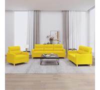WHOPBXGAD 3 Piece Sofa Set with Cushions Light Yellow Fabric Living Room Furniture, Durable Modern Sectional Couch for Small Spaces, Comfortable Seating for Relaxing and Entertaining Guests