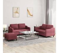 WHOPBXGAD 3 Piece Sofa Set with Cushions Red Wine Fabric Living Room Furniture, Durable Textilene Material, Compact Size for Small Spaces, Comfortable Seating with Ottoman Included