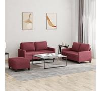 WHOPBXGAD 3 Piece Sofa Set with Cushions Red Wine Fabric Living Room Furniture for Small Spaces, Durable Frame with Ottoman, Comfortable Seating for Relaxation and Entertainment