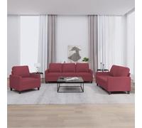 WHOPBXGAD 3 Piece Sofa Set with Cushions Red Wine Fabric Living Room Furniture Modern Design Durable Material Comfortable Seating for Home Lounge