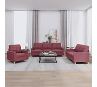 WHOPBXGAD 3 Piece Sofa Set with Cushions Red Wine Fabric Living Room Furniture, Modern Sectional Couch with Durable Upholstery, Comfortable Seating for Home Lounge, Chatting and TV Watching