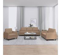 WHOPBXGAD 3 Piece Sofa Set with Cushions Synthetic Leather Cappuccino Color Living Room Furniture for Family Lounge TV Watching Comfortable Seating