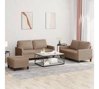 WHOPBXGAD 3 Piece Sofa Set with Cushions Synthetic Leather Cappuccino Color Living Room Furniture for Small Spaces, Comfortable Seating with Ottoman